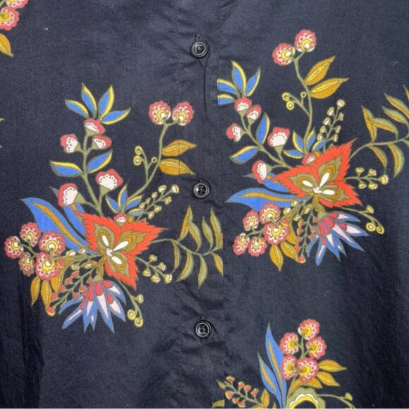 LOFT Black Multicolour Floral Blouse Top Puffy Sleeves Cotton Cottagecore Office - Picture 10 of 12